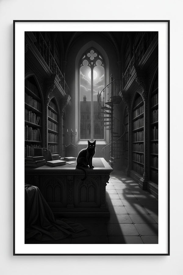 Charcoal Reverie: A Scholar's Retreat with Feline Companion main artwork