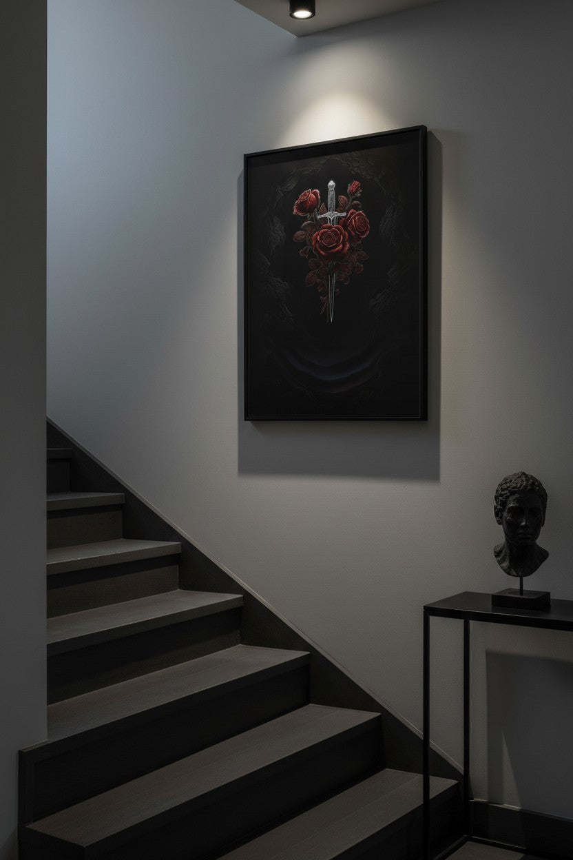 Crimson Dagger Bloom: Baroque Shadow Study wall art room scene 10