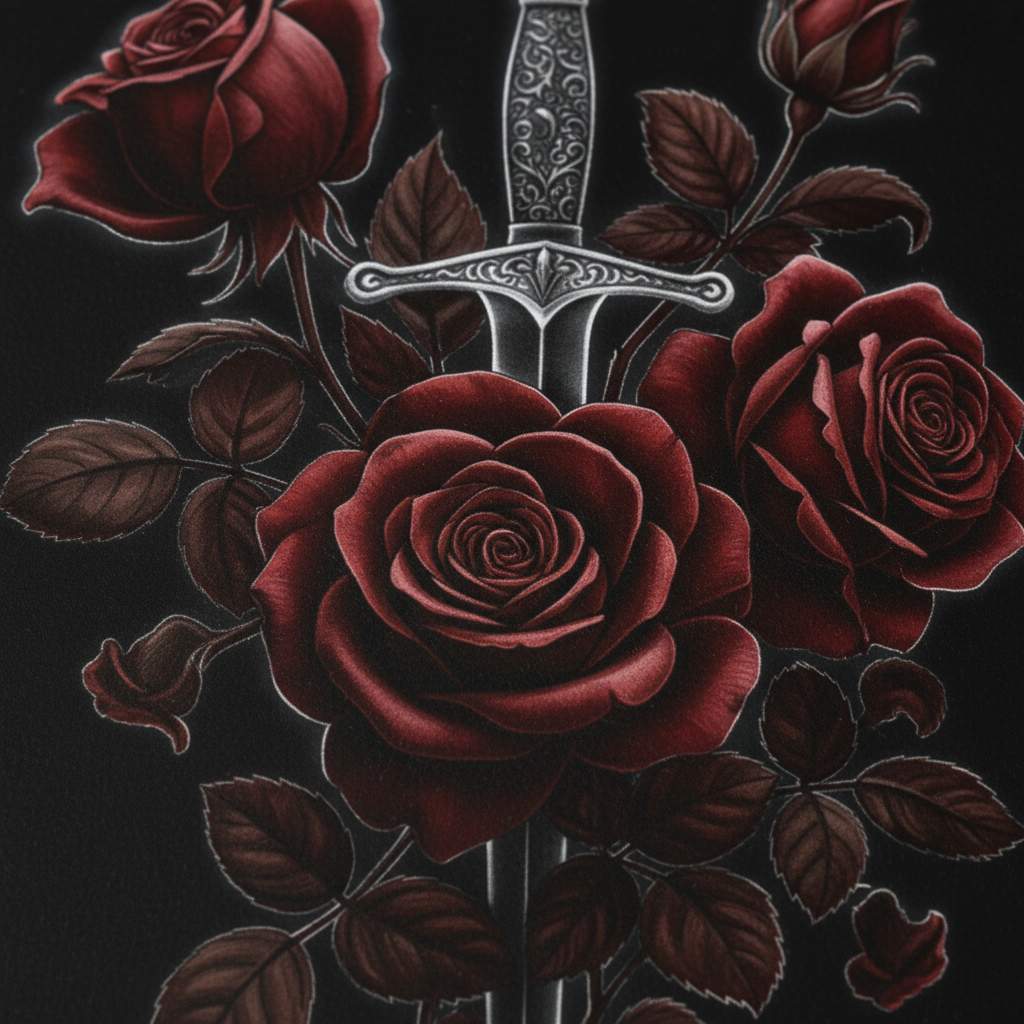 Crimson Dagger Bloom: Baroque Shadow Study detail close up 11