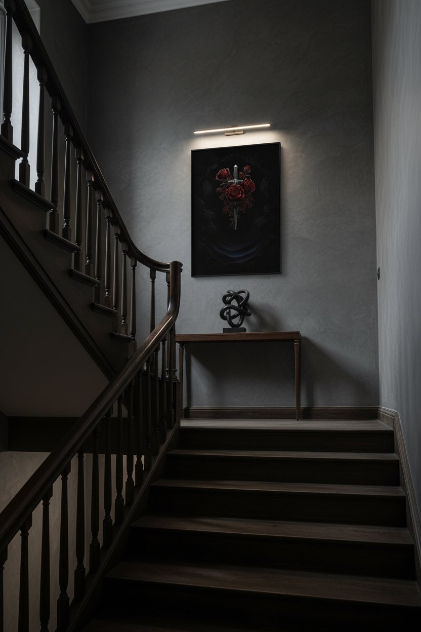 Crimson Dagger Bloom: Baroque Shadow Study wall art room scene 3