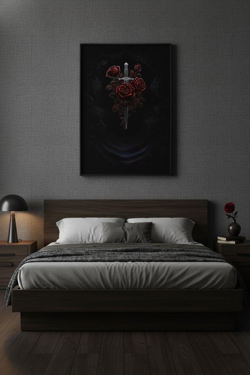 Crimson Dagger Bloom: Baroque Shadow Study wall art room scene 4