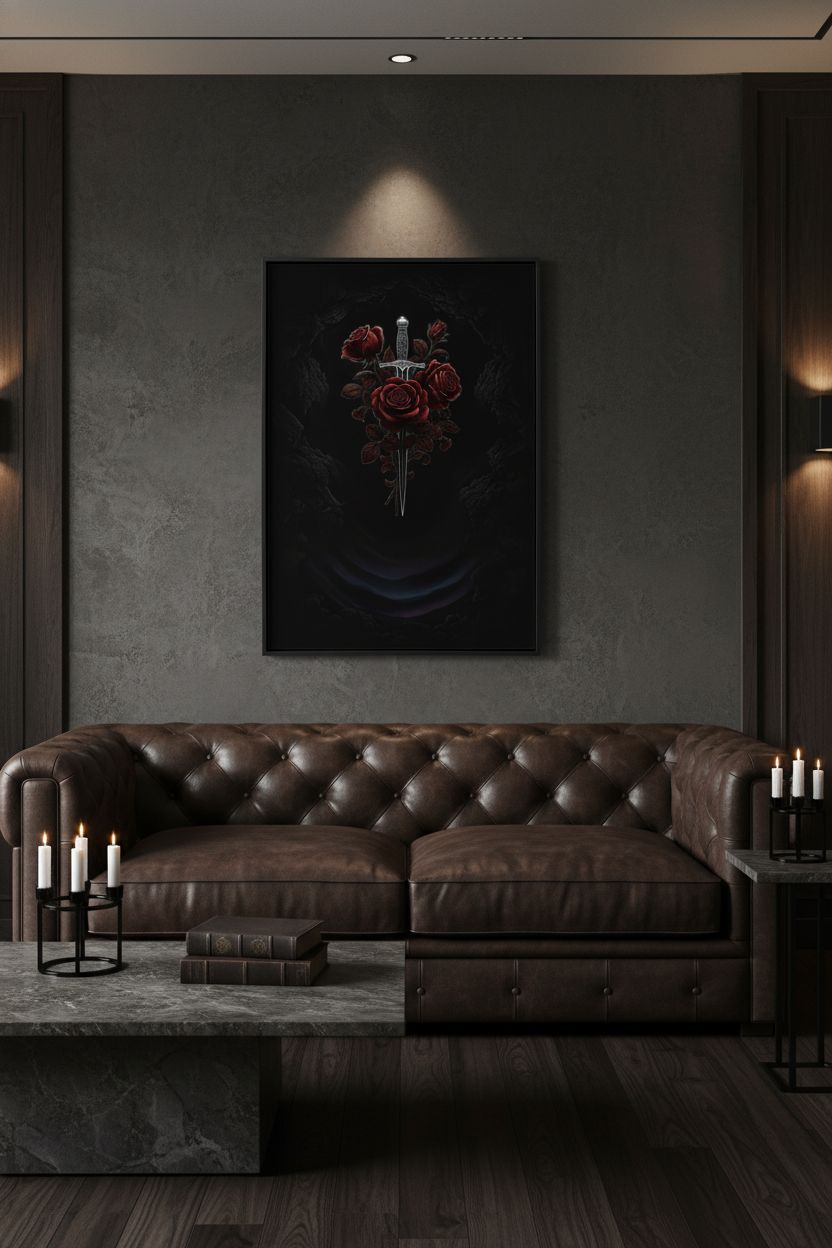 Crimson Dagger Bloom: Baroque Shadow Study wall art room scene 5
