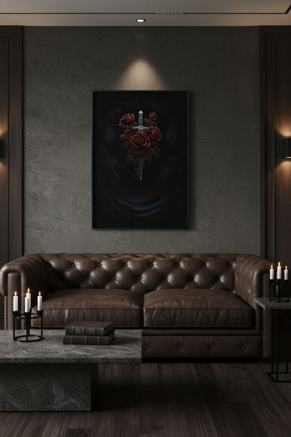 Crimson Dagger Bloom: Baroque Shadow Study wall art room scene 5