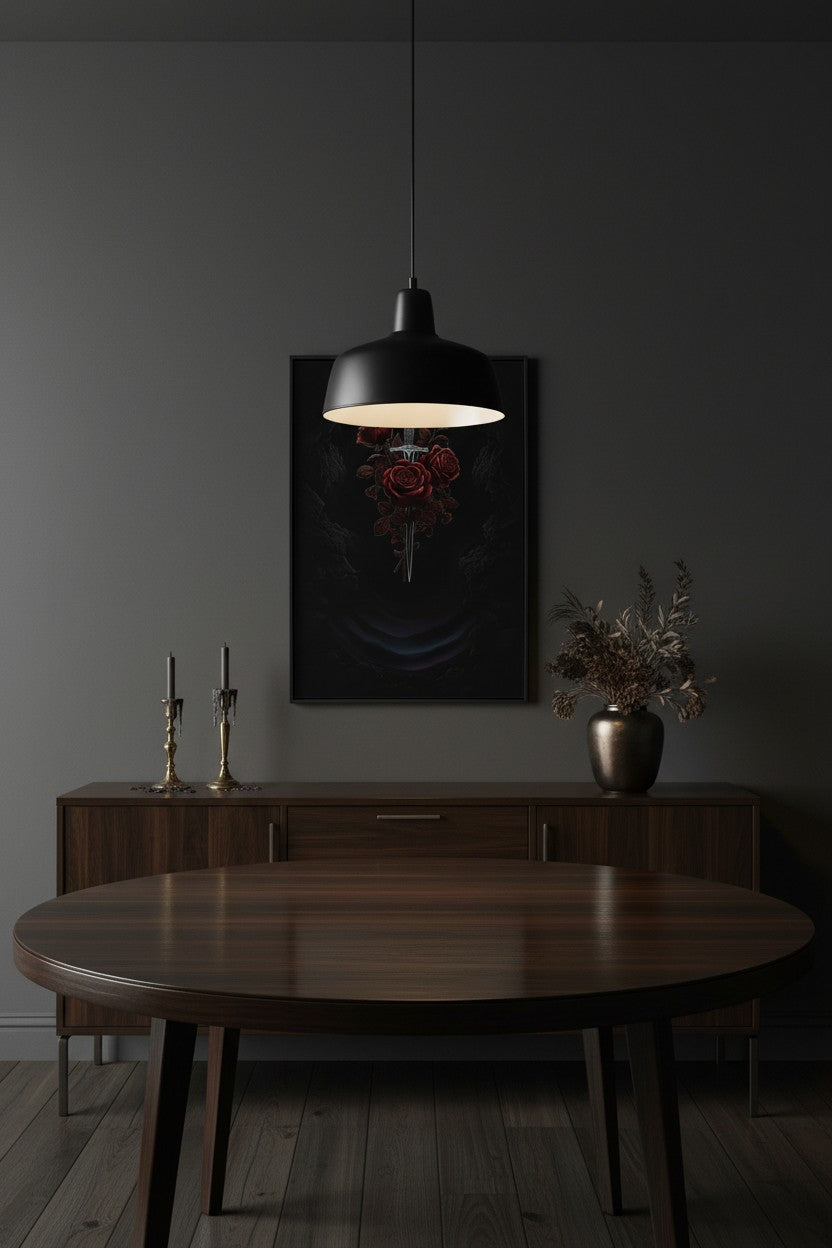 Crimson Dagger Bloom: Baroque Shadow Study wall art room scene 6