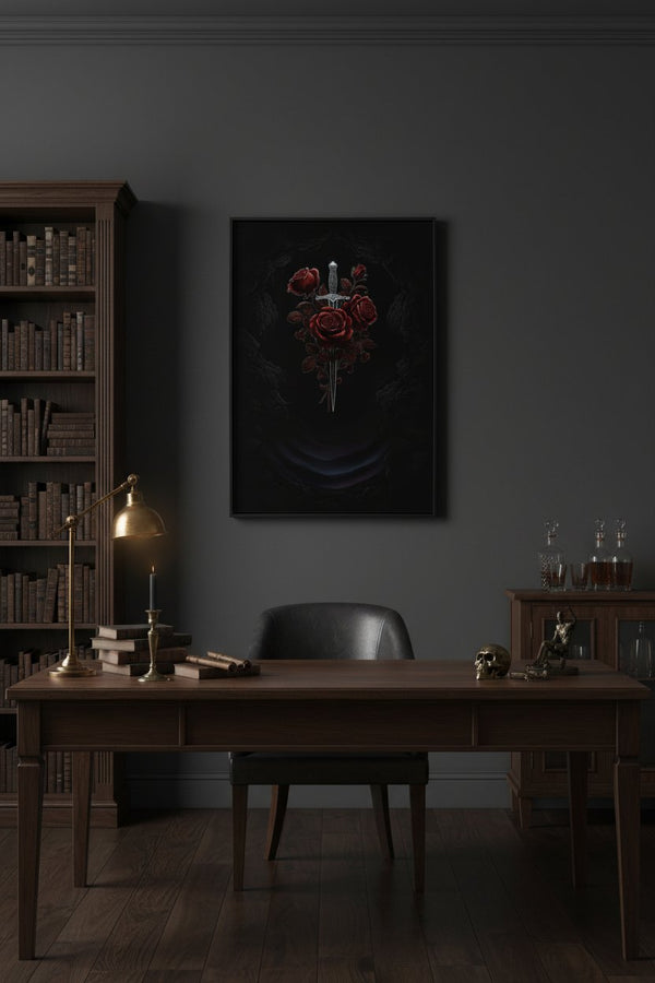 Crimson Dagger Bloom: Baroque Shadow Study wall art room scene 7