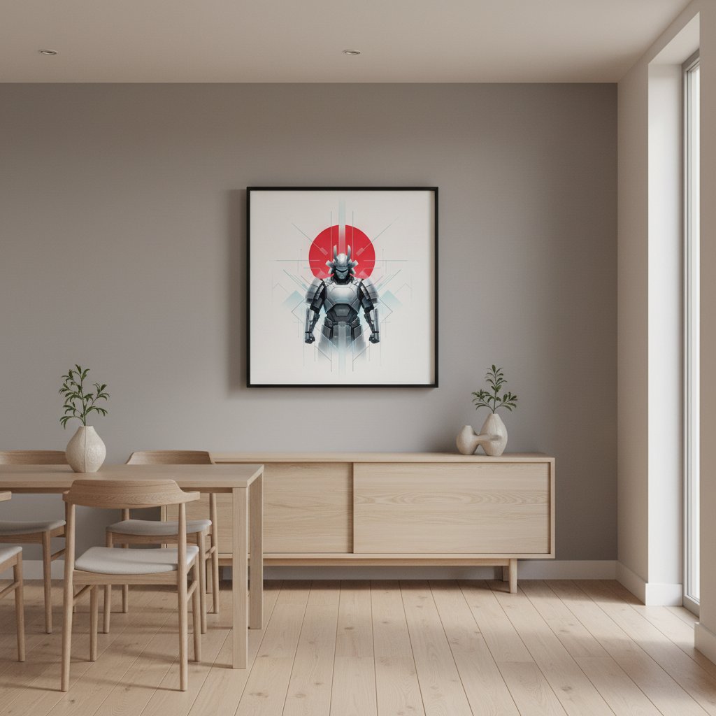 Crimson Sun Samurai Serenity Fine Art Print wall art room scene 2