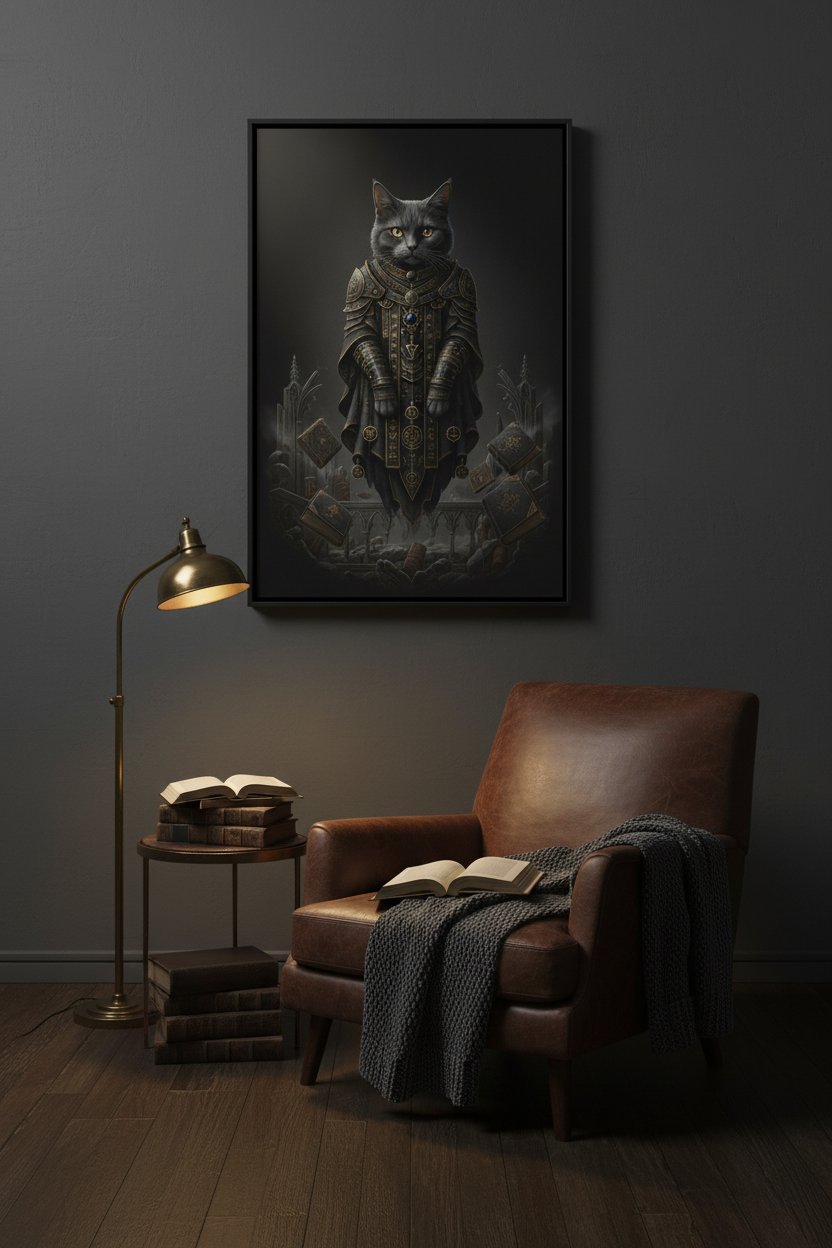 Ebon Oracle: Dark Academia Tarot Cat Wall Art wall art room scene 6
