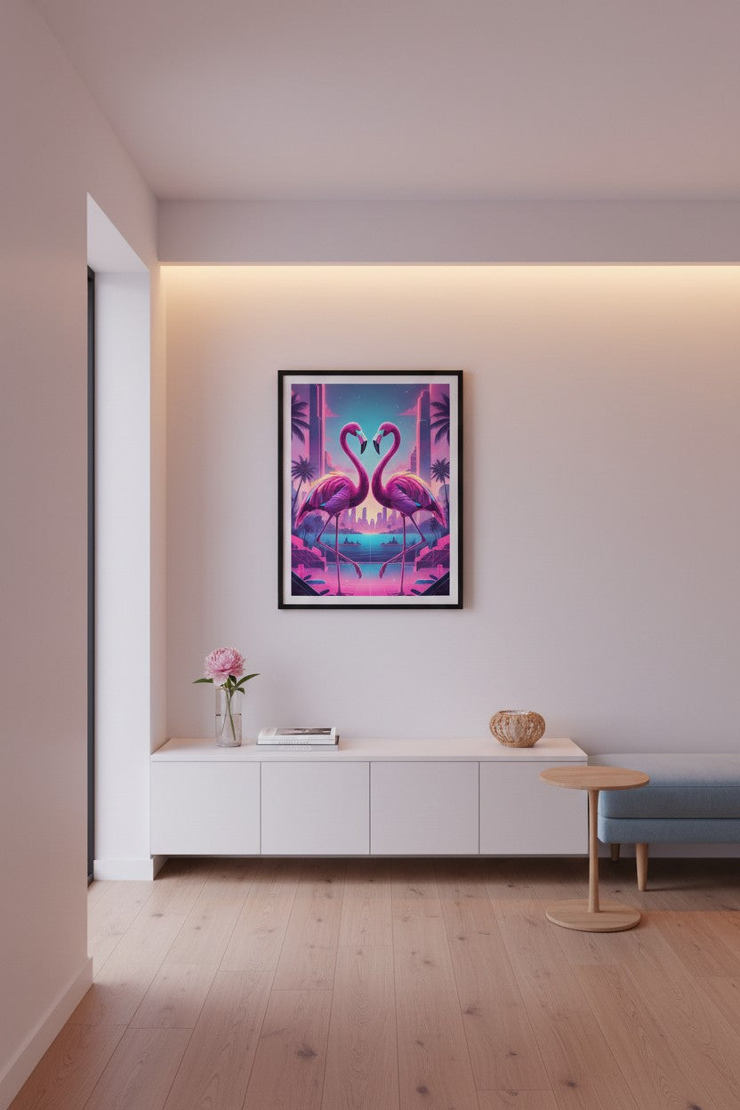 Electric Flamingo Dusk Reverie wall art room scene 10