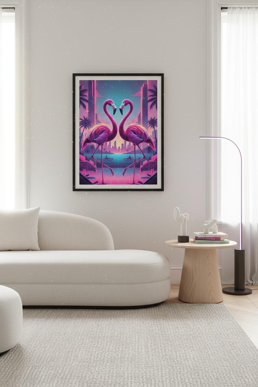 Electric Flamingo Dusk Reverie wall art room scene 2