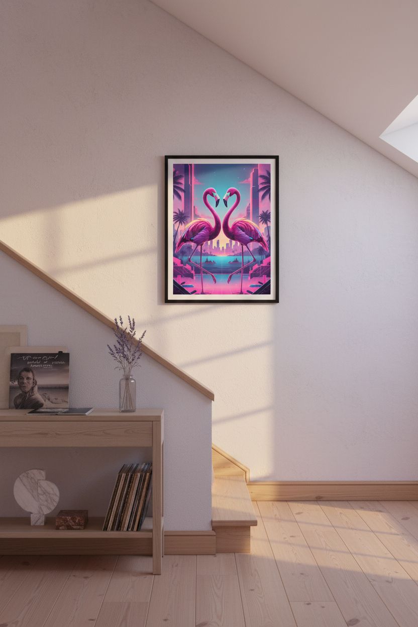 Electric Flamingo Dusk Reverie wall art room scene 3