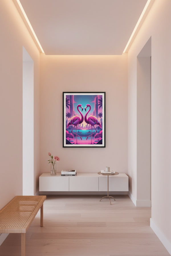 Electric Flamingo Dusk Reverie wall art room scene 4