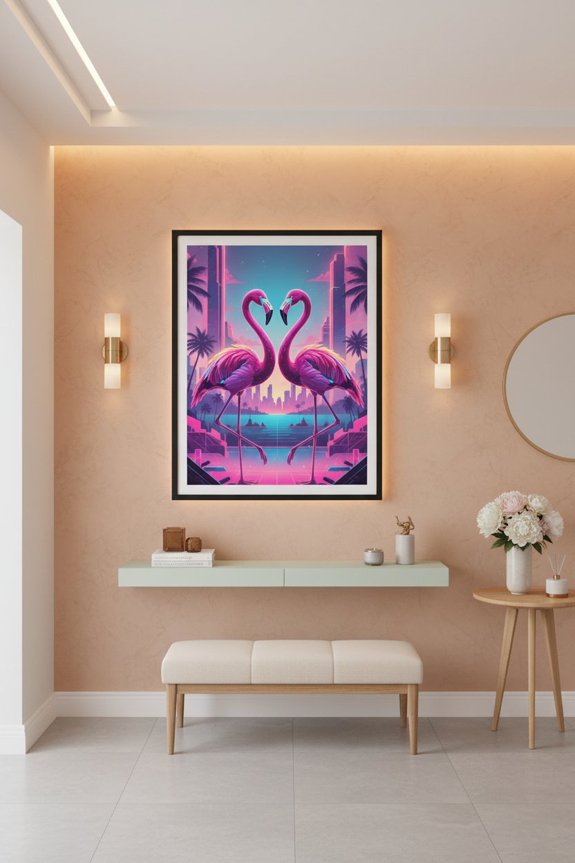 Electric Flamingo Dusk Reverie wall art room scene 5