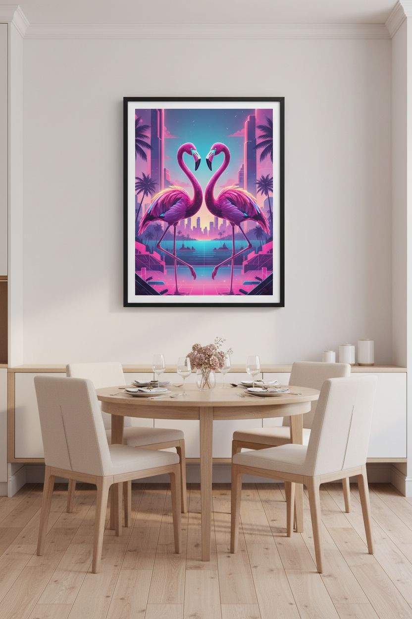 Electric Flamingo Dusk Reverie wall art room scene 6