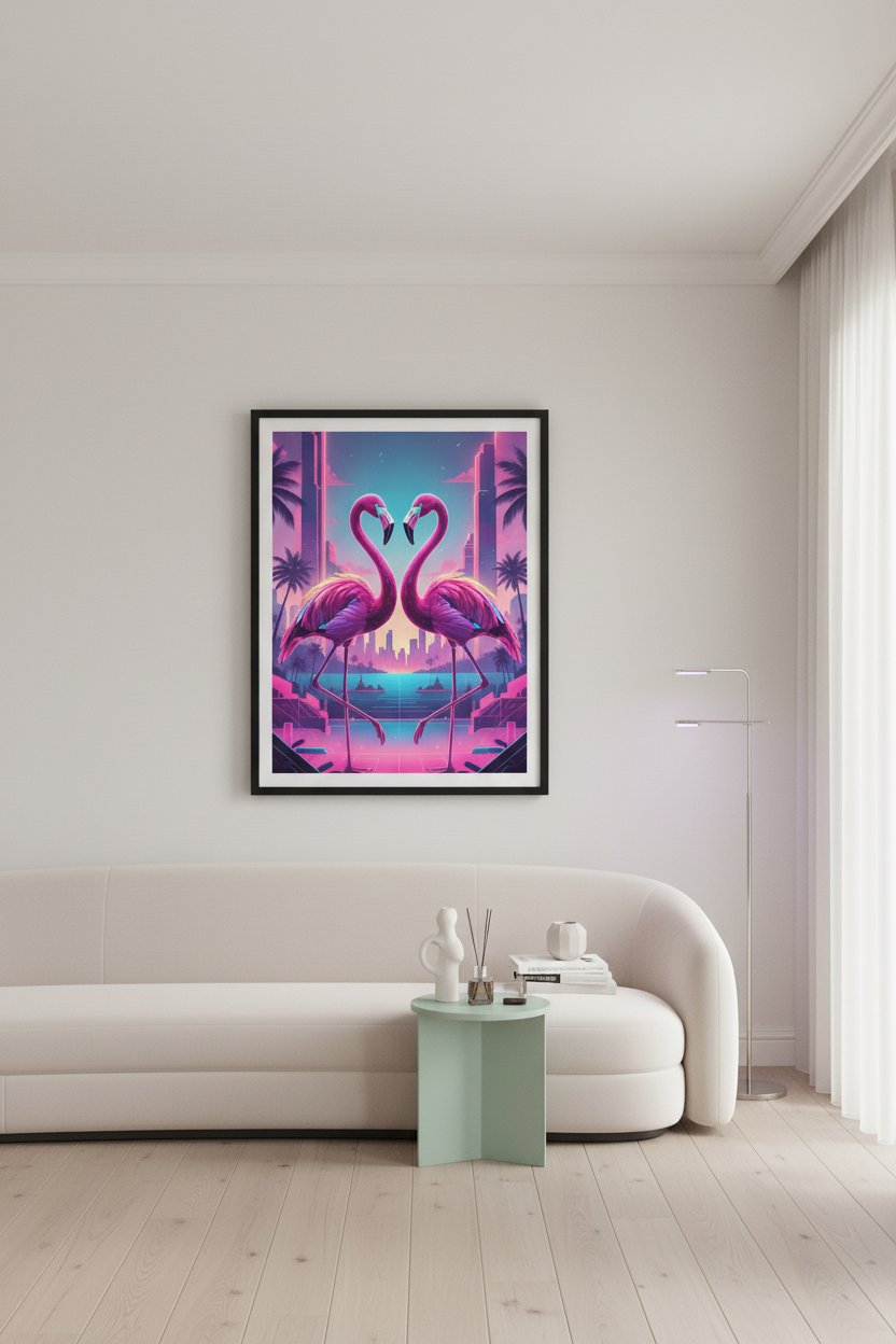 Electric Flamingo Dusk Reverie wall art room scene 8