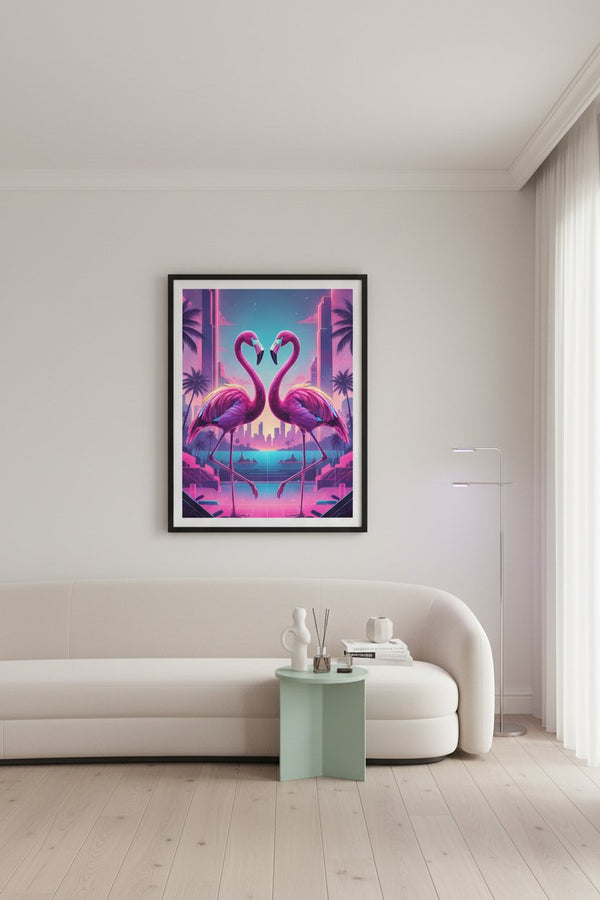 Electric Flamingo Dusk Reverie wall art room scene 8