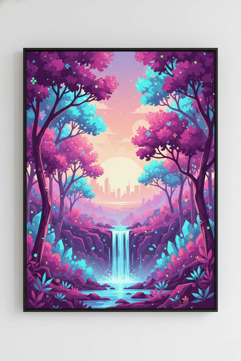 Enchanted Forest Dawn: A Vaporwave Dreamscape main artwork