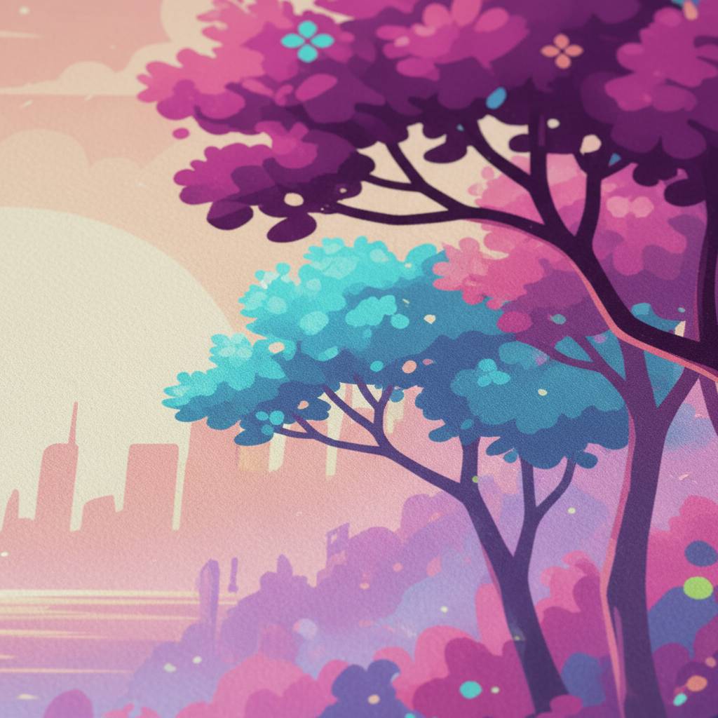 Enchanted Forest Dawn: A Vaporwave Dreamscape detail close up 12