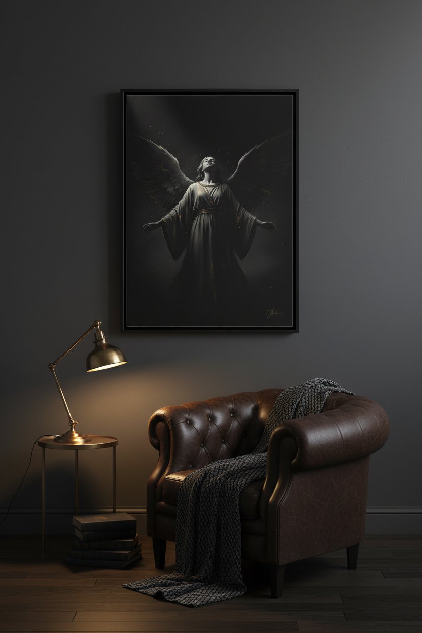 Enigmatic Embrace Dark Angel Fine Art Print wall art room scene 10