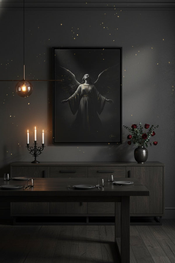 Enigmatic Embrace Dark Angel Fine Art Print wall art room scene 2