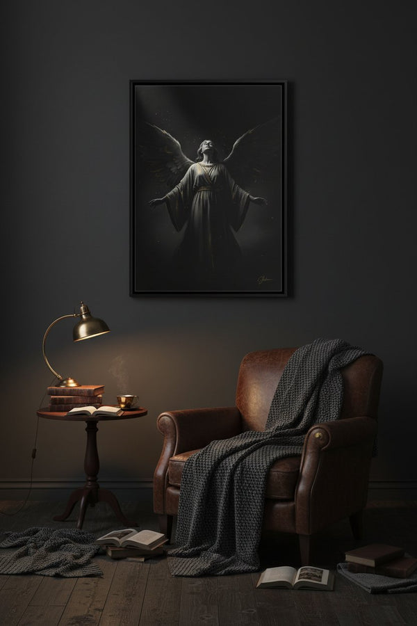 Enigmatic Embrace Dark Angel Fine Art Print wall art room scene 3