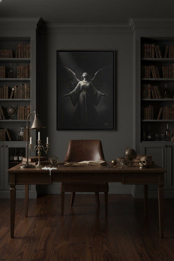 Enigmatic Embrace Dark Angel Fine Art Print wall art room scene 4