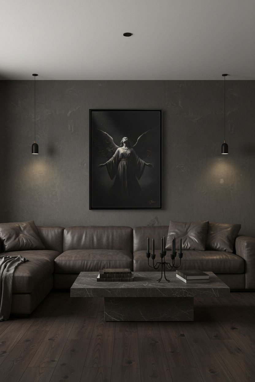 Enigmatic Embrace Dark Angel Fine Art Print wall art room scene 5