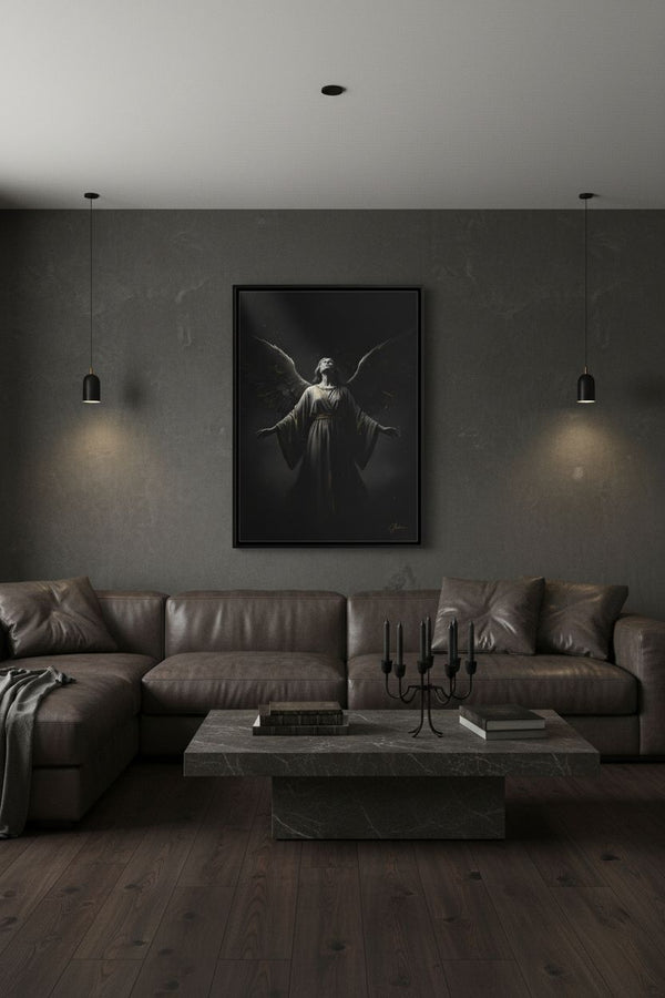 Enigmatic Embrace Dark Angel Fine Art Print wall art room scene 5