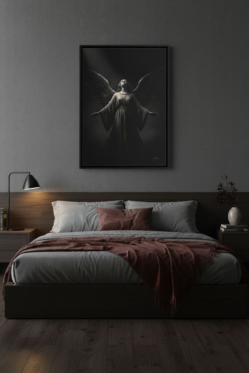 Enigmatic Embrace Dark Angel Fine Art Print wall art room scene 6