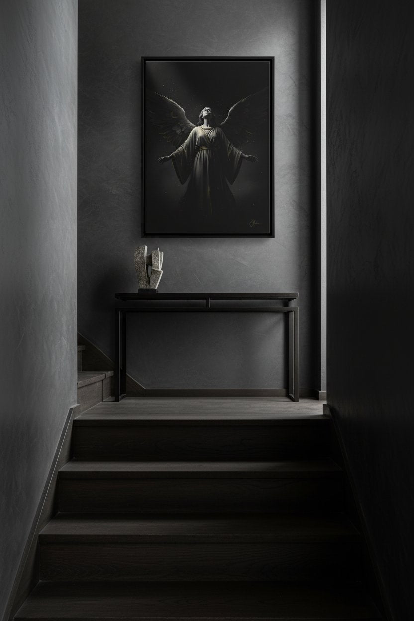 Enigmatic Embrace Dark Angel Fine Art Print wall art room scene 8