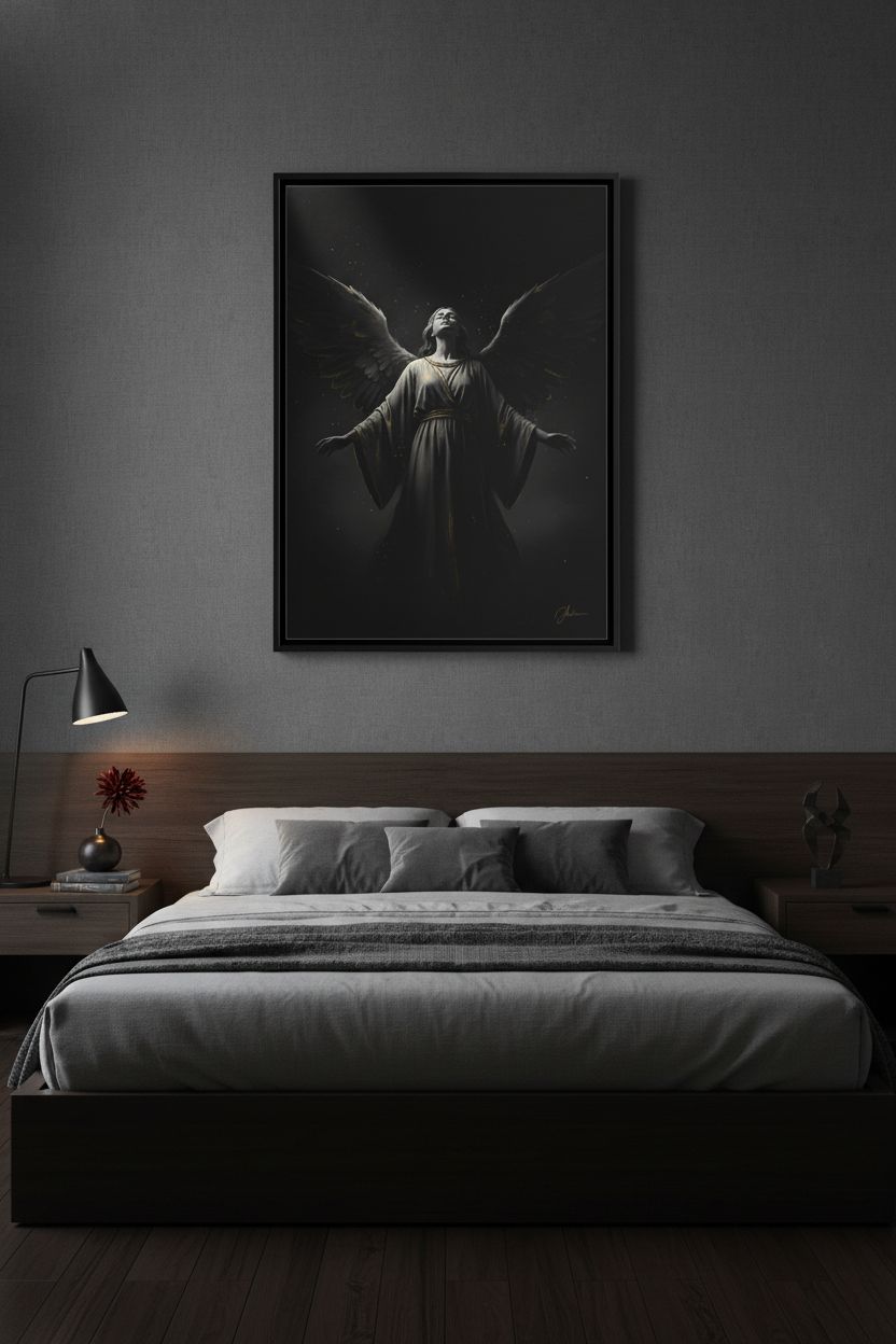 Enigmatic Embrace Dark Angel Fine Art Print wall art room scene 9