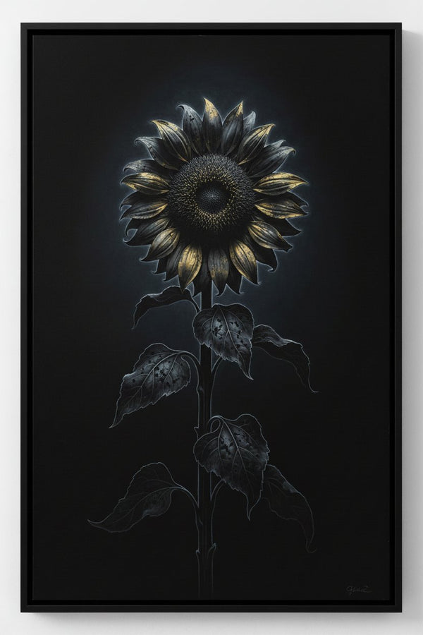 Enigmatic Sunflower: Stillness in Shadow Wall Art main artwork