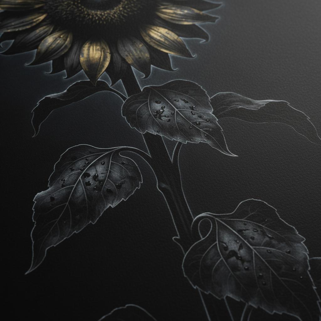 Enigmatic Sunflower: Stillness in Shadow Wall Art detail close up 11