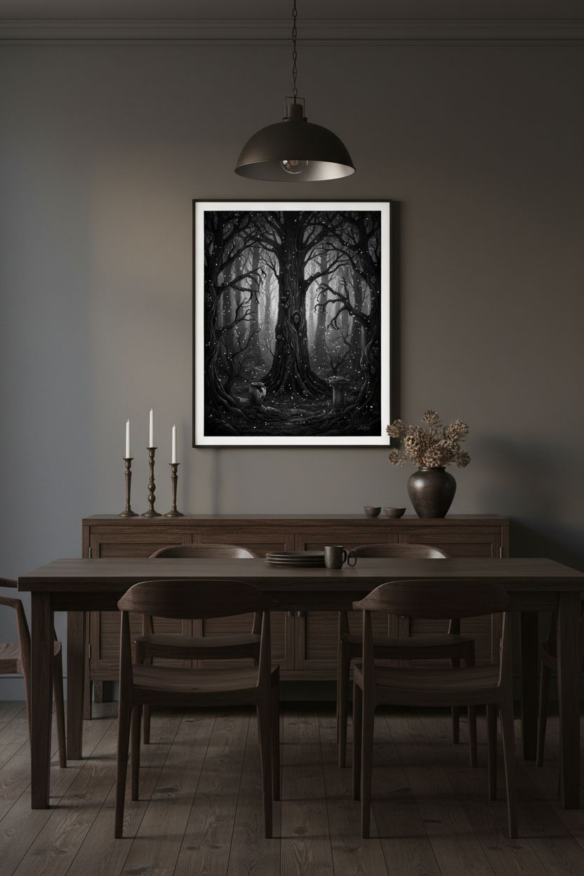 Ethereal Darkwood: Contemplative Fine Art Print wall art room scene 2