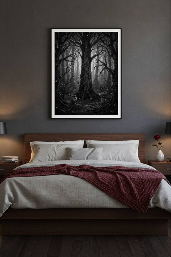 Ethereal Darkwood: Contemplative Fine Art Print wall art room scene 3