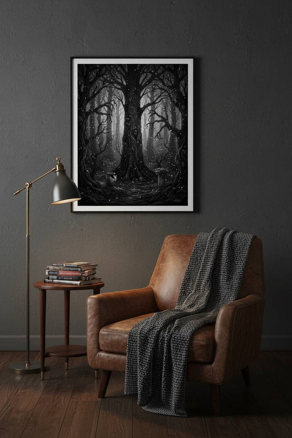 Ethereal Darkwood: Contemplative Fine Art Print wall art room scene 4