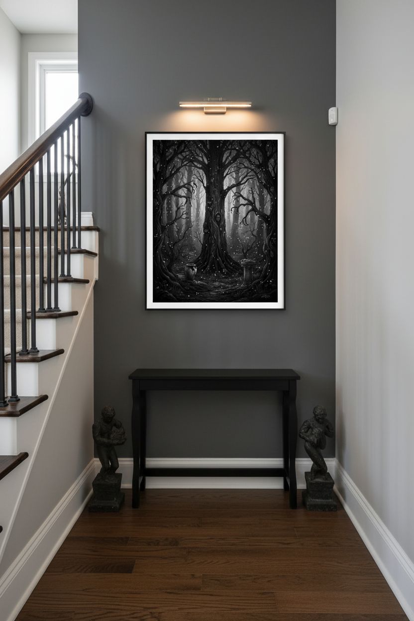 Ethereal Darkwood: Contemplative Fine Art Print wall art room scene 5
