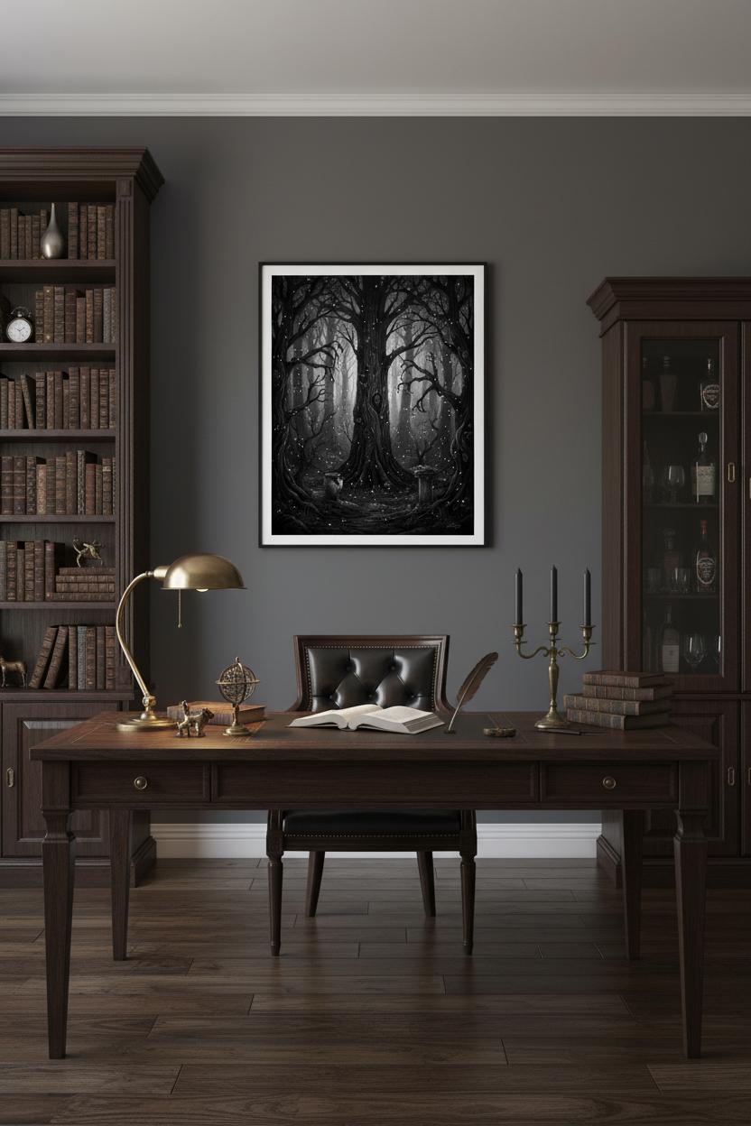 Ethereal Darkwood: Contemplative Fine Art Print wall art room scene 6