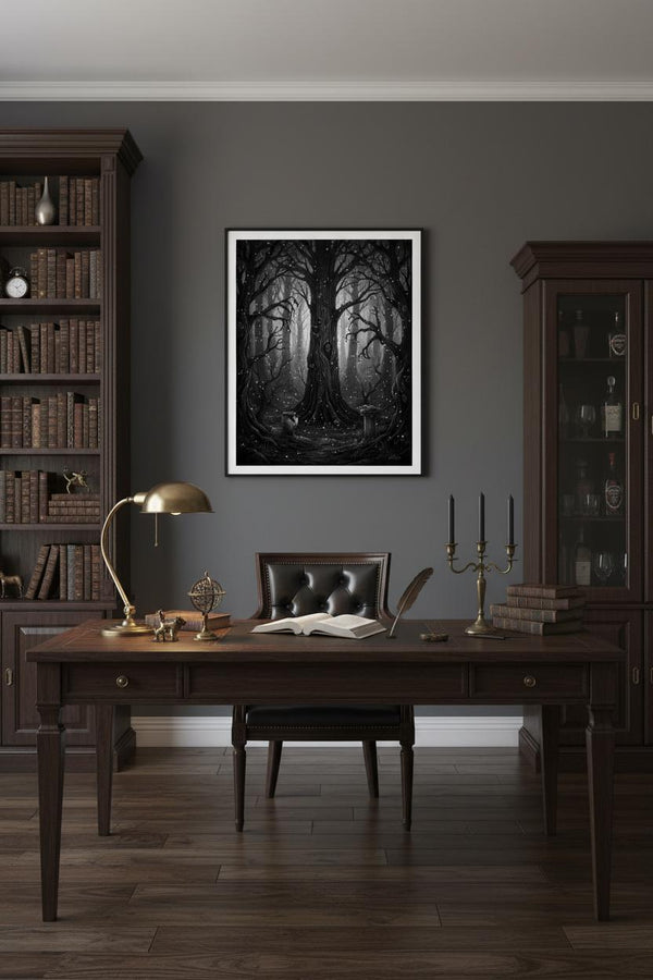 Ethereal Darkwood: Contemplative Fine Art Print wall art room scene 6