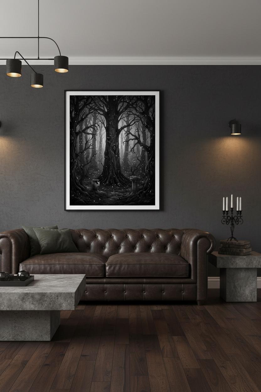 Ethereal Darkwood: Contemplative Fine Art Print wall art room scene 7