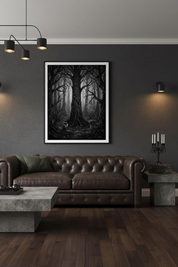 Ethereal Darkwood: Contemplative Fine Art Print wall art room scene 7