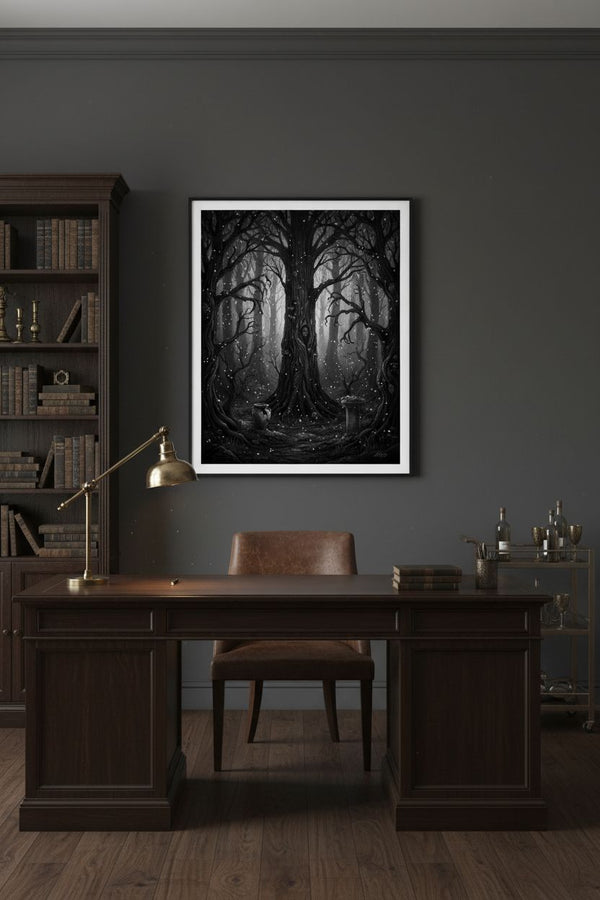 Ethereal Darkwood: Contemplative Fine Art Print wall art room scene 8