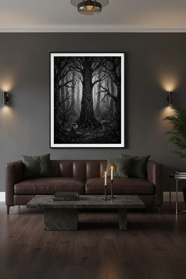 Ethereal Darkwood: Contemplative Fine Art Print wall art room scene 9