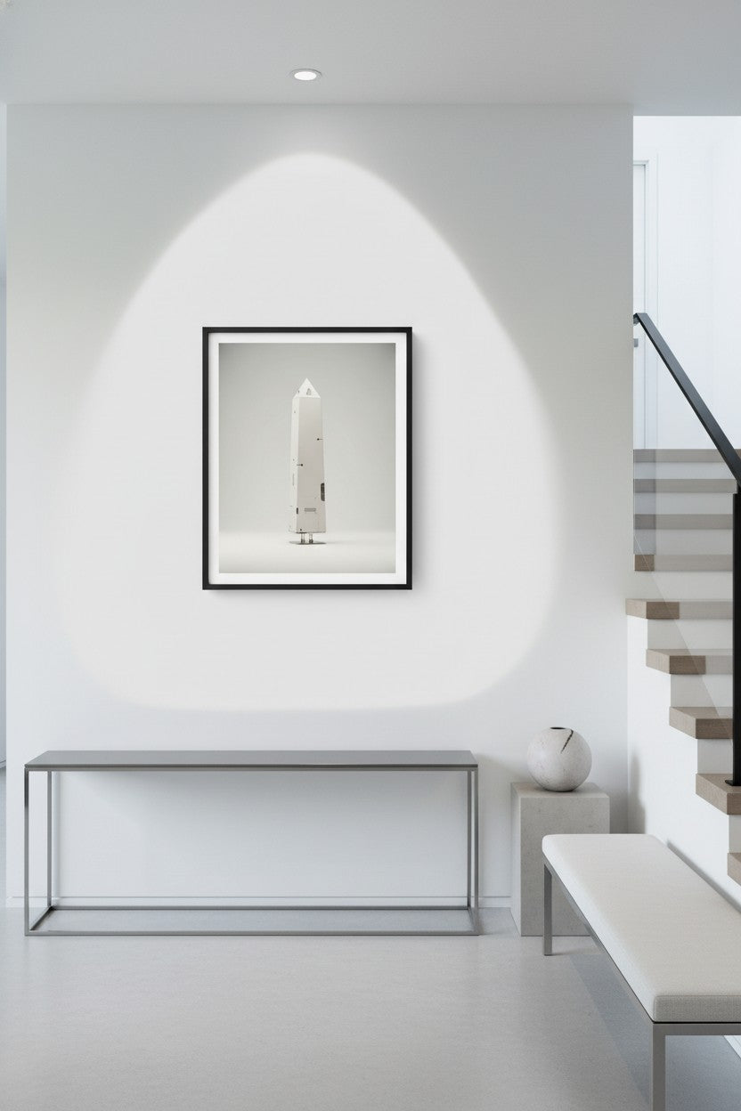 Geometric Ascent Study: Minimal Tech Obelisk Fine Art wall art room scene 2