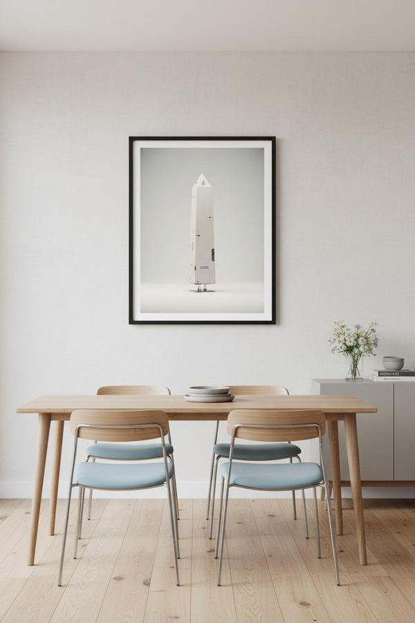 Geometric Ascent Study: Minimal Tech Obelisk Fine Art wall art room scene 4