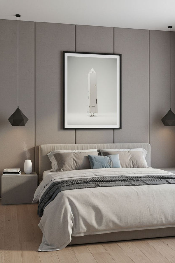 Geometric Ascent Study: Minimal Tech Obelisk Fine Art wall art room scene 5