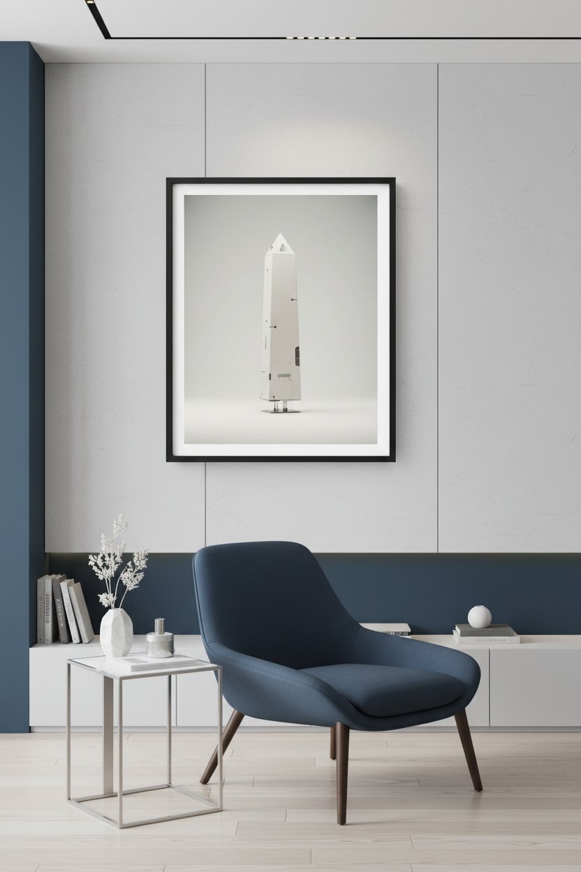 Geometric Ascent Study: Minimal Tech Obelisk Fine Art wall art room scene 6