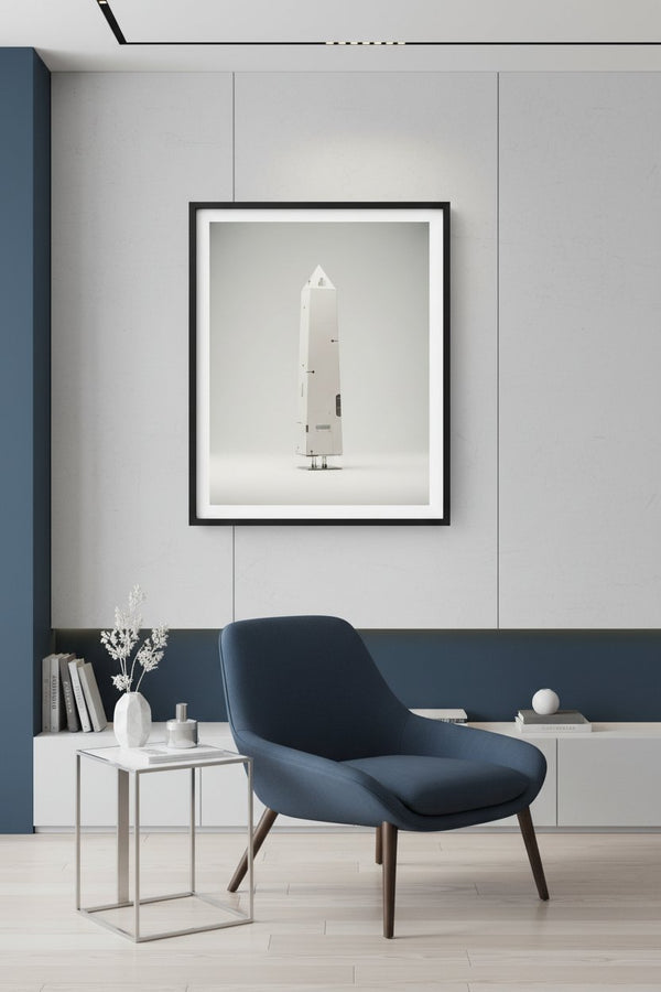 Geometric Ascent Study: Minimal Tech Obelisk Fine Art wall art room scene 6