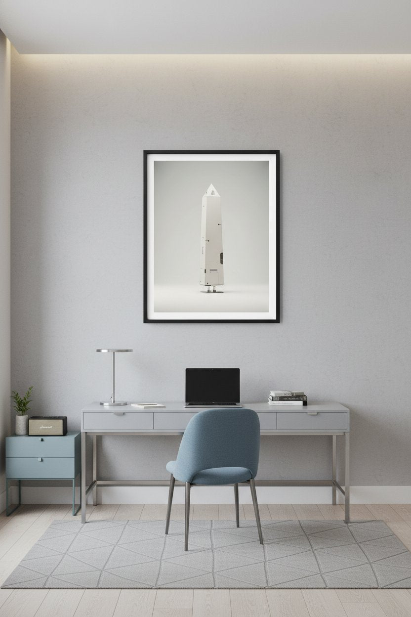Geometric Ascent Study: Minimal Tech Obelisk Fine Art wall art room scene 7