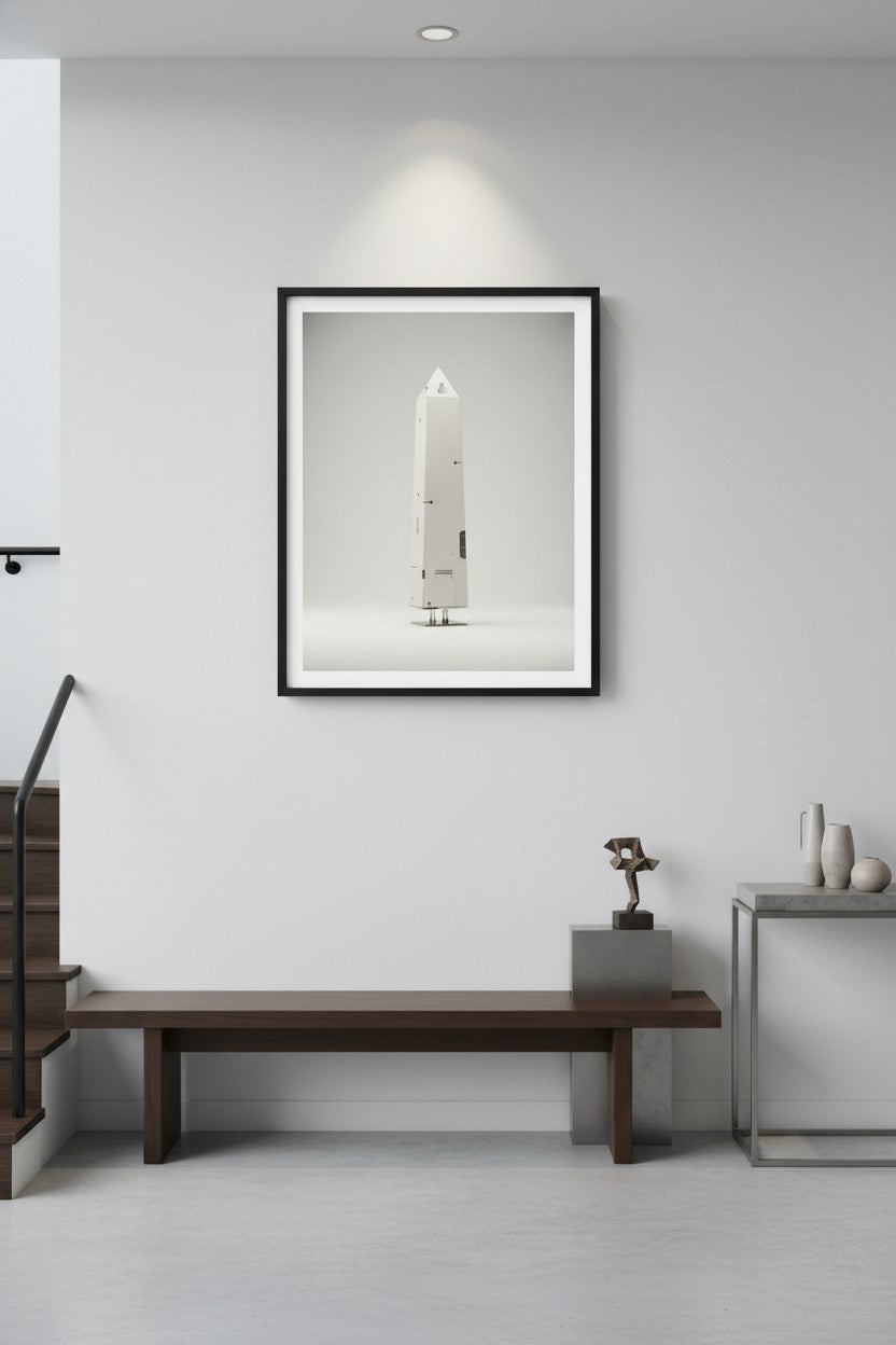 Geometric Ascent Study: Minimal Tech Obelisk Fine Art wall art room scene 8