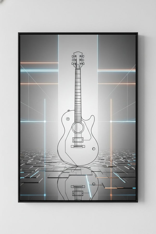 Geometric Guitar Study: Minimal Tech Line Art Print main artwork